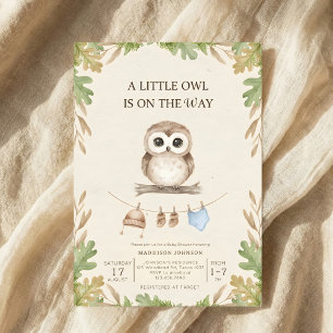 Invitation baby shower bohème forestier chouette verdure