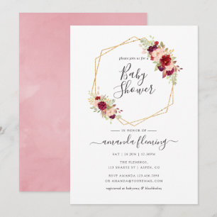 Invitation Baby Shower Bohème Géométrique Marsala et Rose