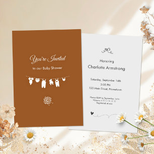 Invitation Baby Shower Bohème Minimaliste Orange Brûlé
