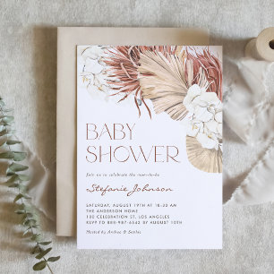 Invitation Baby Shower Bohème Orchidée Blanche et Palmier Séc