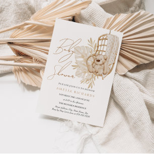 Invitation Baby shower Bohème Ours en peluche Neutre