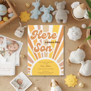 Invitation Baby Shower Bohème Rétro Jaune Sunshine