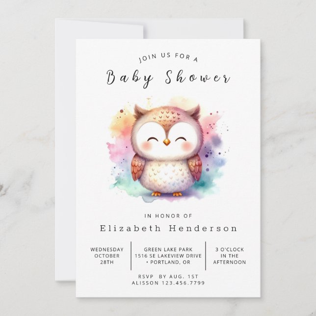 Invitation Baby shower Bohemian Digital Owl (Devant)