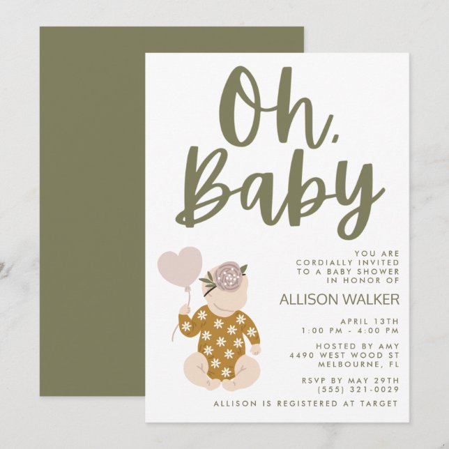 Invitation Baby shower Boho (Devant / Derrière)