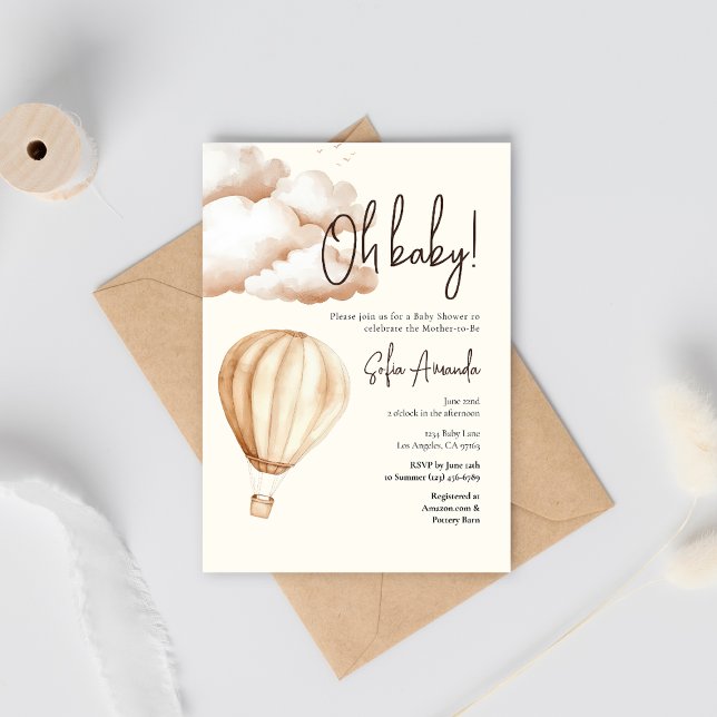 Invitation Baby shower Boho Air Balloon "Oh Baby" (Créateur téléchargé)