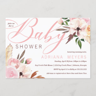 Invitation Baby shower Boho, Aquarelle Florale