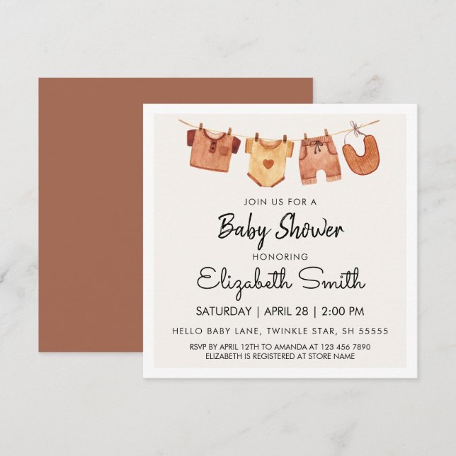 Invitation Baby shower Boho Baby Clothes (Devant / Derrière)