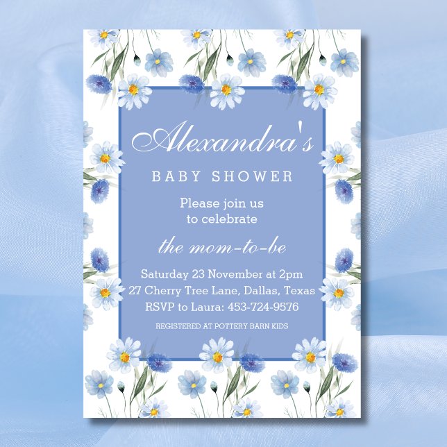 Invitation Baby shower Boho bleu Dusty Fleurs sauvages (Créateur téléchargé)