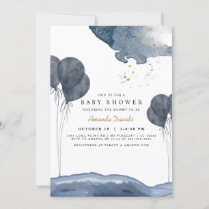 Invitation Baby shower Boho bleu marine à bulle d'aquarelle