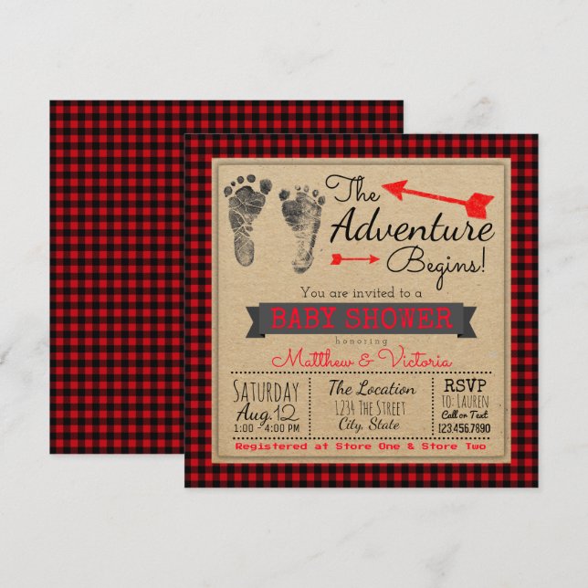 Invitation Baby shower Boho Boho Boho Boho Boho Buffalo (Devant / Derrière)