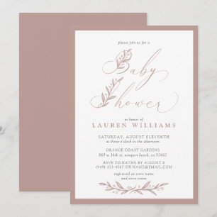 Invitation Baby shower Boho Botanique Dusty Rose rose Script