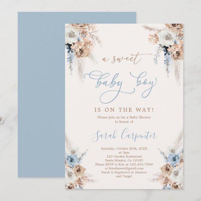 Invitation Baby shower Boho Boy (Devant / Derrière)