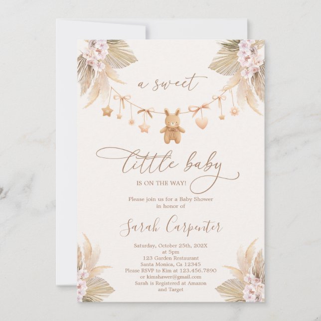 Invitation Baby shower Boho Bunny (Devant)