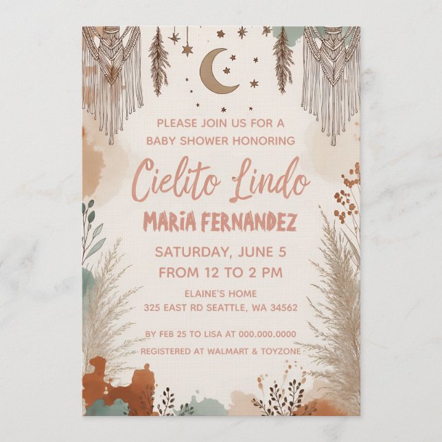 Invitation Baby Shower Boho Cielito Lindo (Devant)