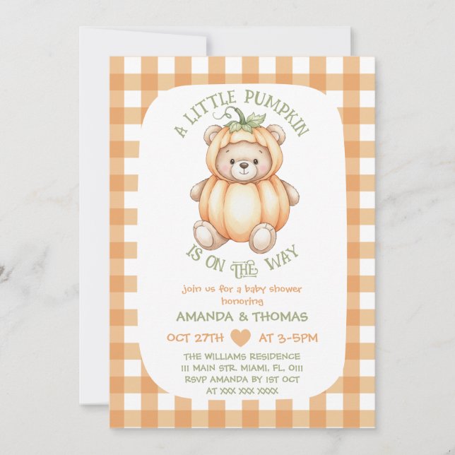 Invitation Baby shower Boho Citrouille d'ours (Devant)