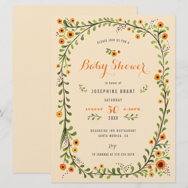Invitation Baby shower Boho de tournesol floral peint à la ma (Devant / Derrière)