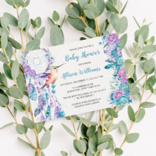 Invitation Baby shower Boho Dreamcatcher Hummingbird