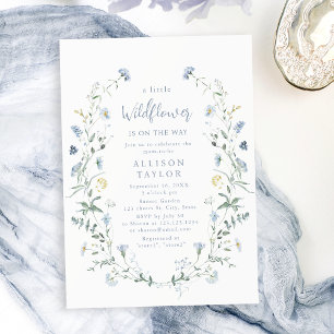 Invitation Baby shower Boho Dusty Blue Little Fleur sauvage