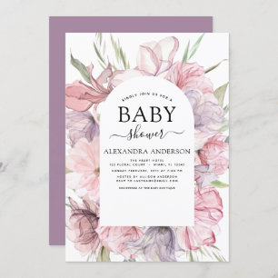 Invitation Baby shower Boho Dusty rose violet