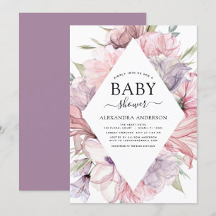 Invitation Baby shower Boho Dusty rose violet