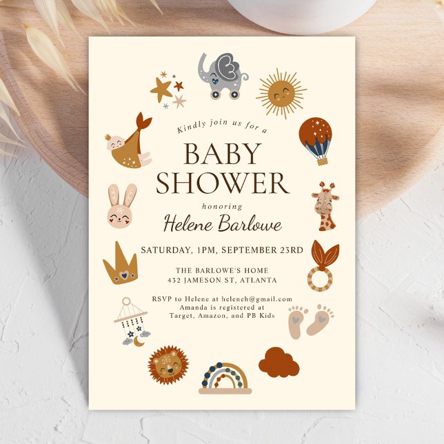 Invitation Baby shower Boho Élégant (Cute Elegant Boho Baby Shower Invitation)