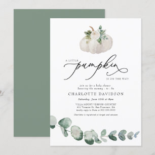 Invitation Baby shower Boho Eucalyptus Citrouille blanc