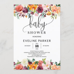Invitation baby shower Boho Fall orange marigold