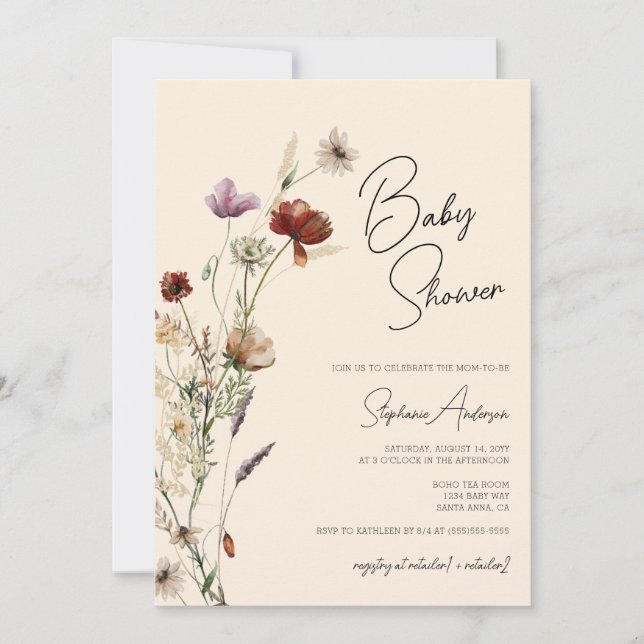 Invitation Baby shower Boho fleur sauvage (Devant)