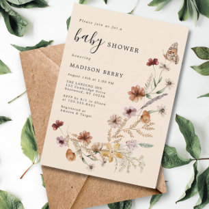 Invitation Baby shower Boho Fleur sauvage aquarelle