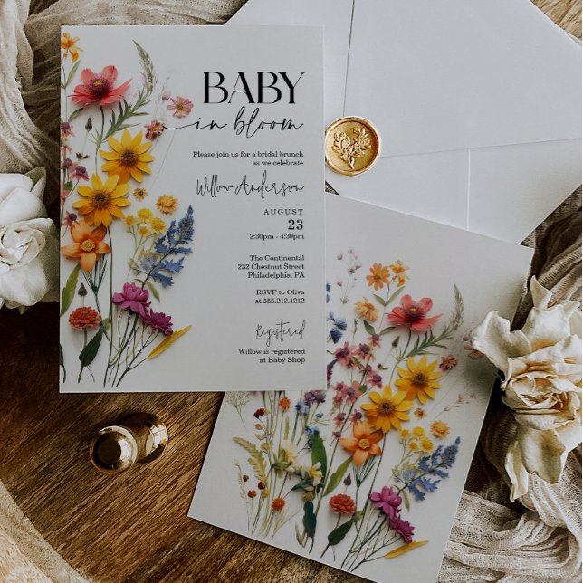 Invitation Baby shower Boho Fleur sauvage de fleurs pressées (Créateur téléchargé)