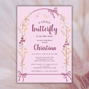 Invitation Baby shower Boho Fleur sauvage petit papillon