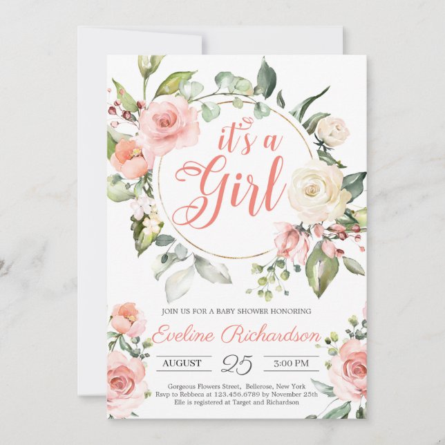 Invitation Baby shower boho fleuri (Devant)