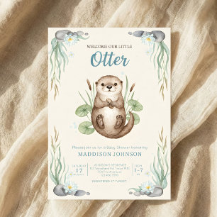 Invitation baby shower boho forêt loutres verdure