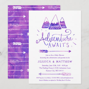 Invitation Baby shower Boho Girl "Adventure Await"