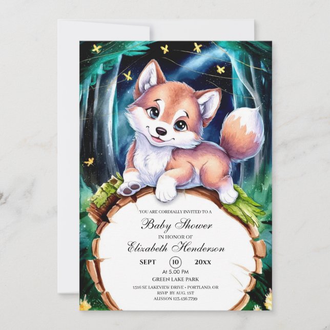 Invitation Baby shower Boho Magic Wolf (Devant)