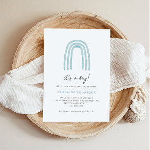 Invitation Baby shower Boho minimal bleu arc-en-ciel