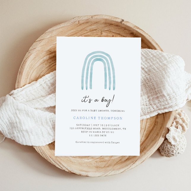 Invitation Baby shower Boho minimal bleu arc-en-ciel (Créateur téléchargé)
