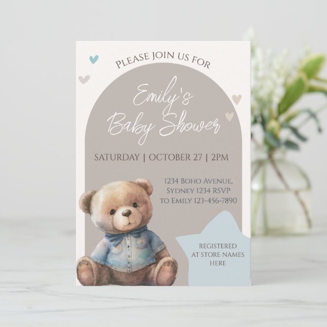 Invitation Baby shower Boho moderne de l'ours (Debout devant)