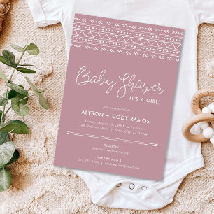 Invitation Baby shower Boho moderne   Mauve
