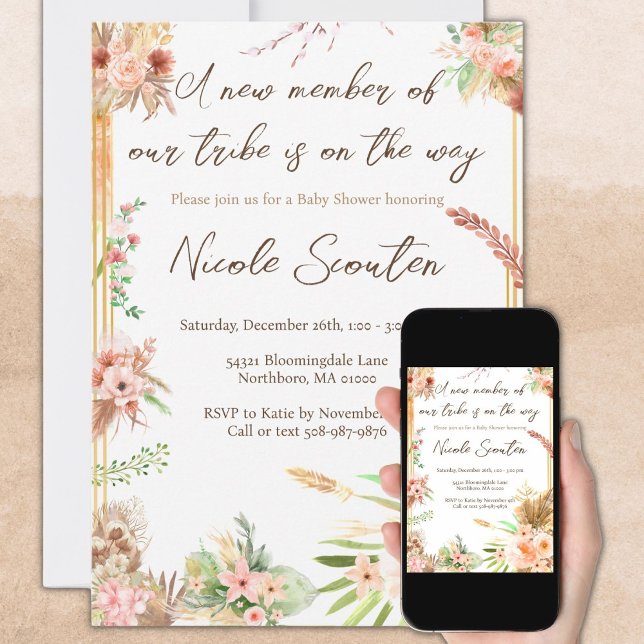 Invitation Baby shower Boho Neutre genre (Créateur téléchargé)