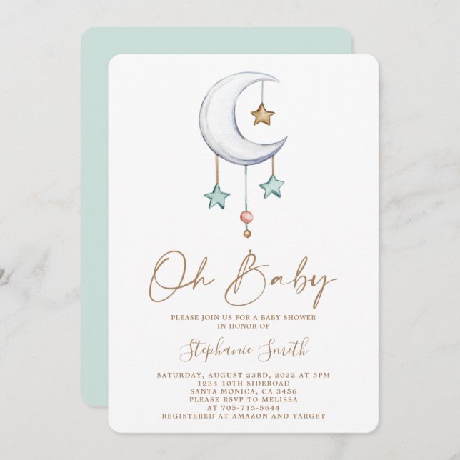 Invitation Baby shower Boho neutre pour les femmes (Devant / Derrière)