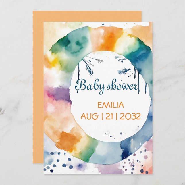 Invitation Baby shower BOHO personnalisé (Devant / Derrière)