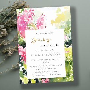Invitation Baby shower Boho Pink Green Tropical Bougainvillea