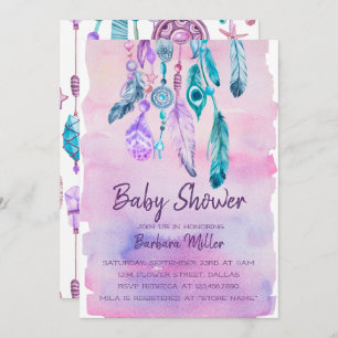 Invitation baby shower Boho Watercolor Dreamcatcher