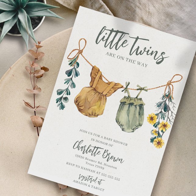 Invitation Baby shower Boho Watercolor Twins (Créateur téléchargé)