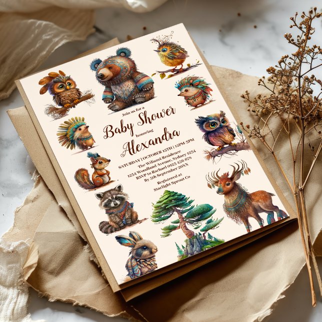 Invitation Baby shower Boho Woodland (Créateur téléchargé)