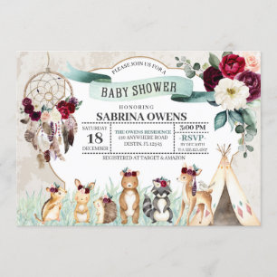 Invitation Baby shower Boho Woodland Dreamcatcher