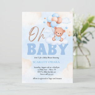 Invitation Baby shower bois ourson mignon bleu