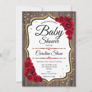 Invitation Baby shower - Bois rustique Rouge or