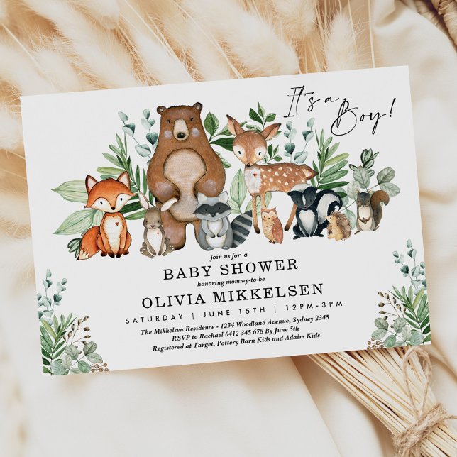 Invitation Baby shower boisé branché Animaux forestiers Boy (Créateur téléchargé)